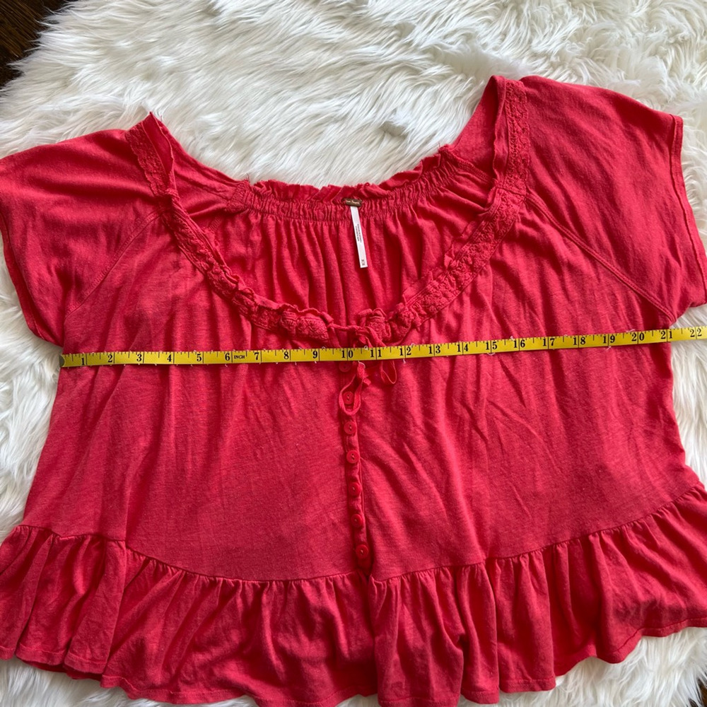 Free People Womens Camelia Peplum Top Red Short Sleeve Scoop Neck Buttons M - Picture 3 of 7